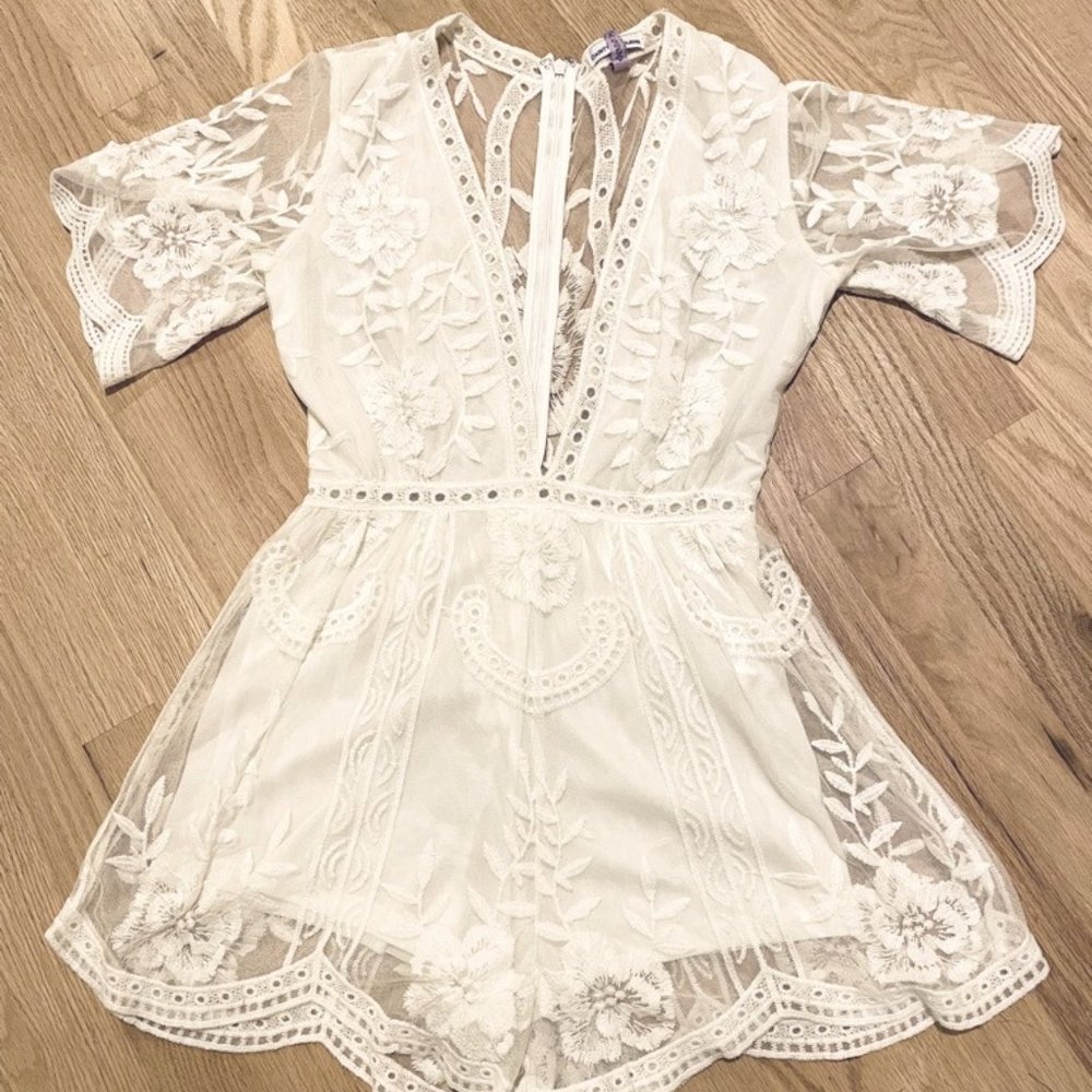 White Lace Romper - Small